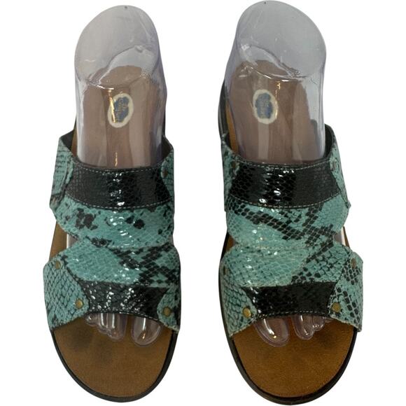 Dr. Comfort Karen Slide Sandals Sz 9 Turquoise Snake Skin Orthotic Comfort Shoes - Picture 5 of 11